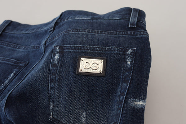 Dolce &amp; Gabbana Blue Cotton Skinny Tattered Denim Farkut