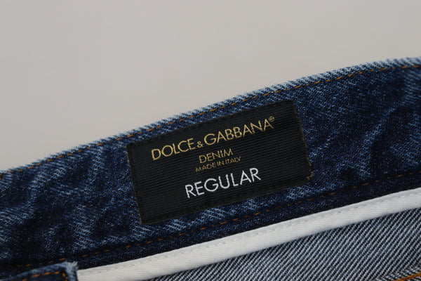 Dolce &amp; Gabbana Blue Cotton Tattered Miesten Denim Farkut