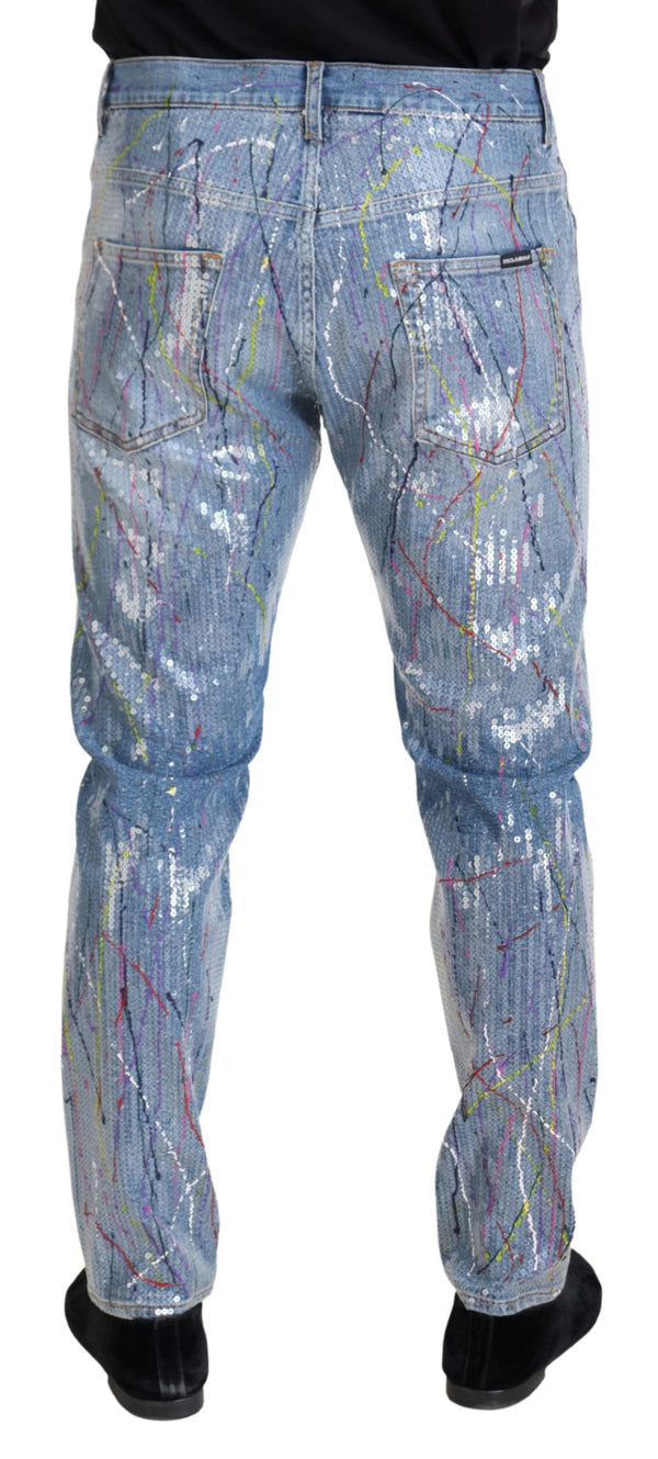 Dolce &amp; Gabbana Blue Cotton Color Splash Print Denim Farkut