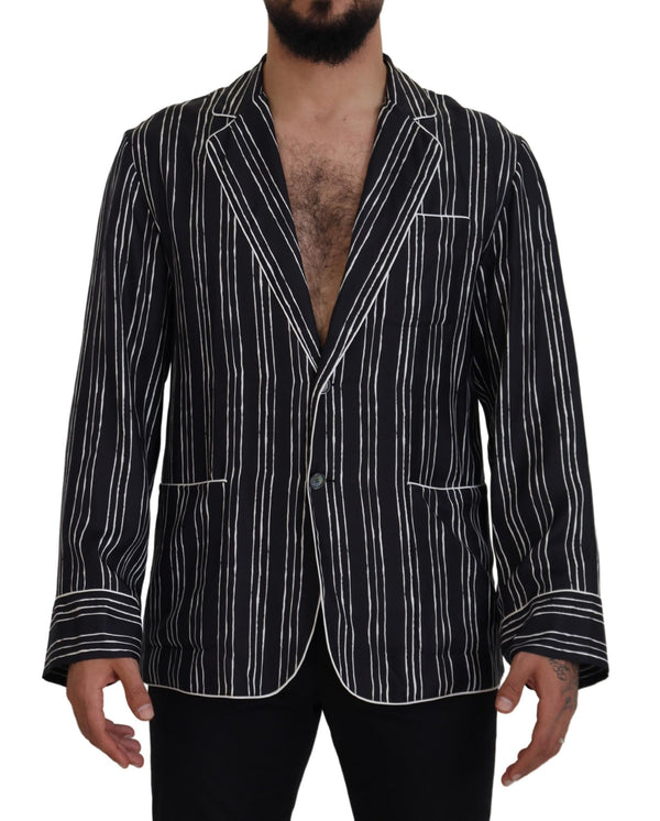 Dolce &amp; Gabbana Blue Striped Silk Pyjama -paitatakki