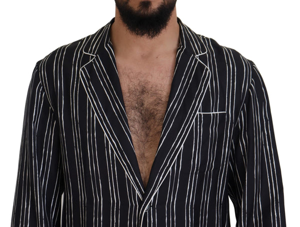 Dolce &amp; Gabbana Blue Striped Silk Pyjama -paitatakki