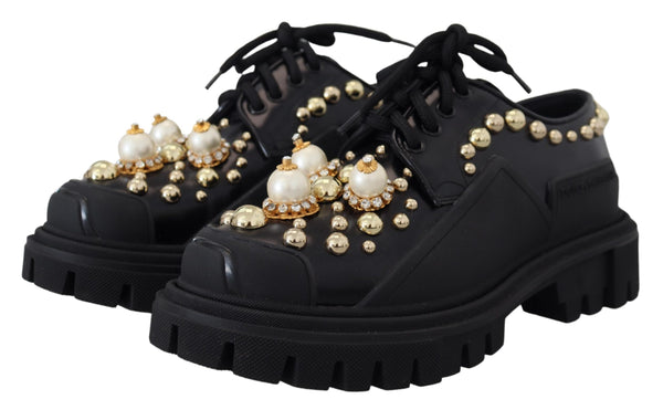 Dolce &amp; Gabbana mustat nahkaiset Trekking Derby -koristeelliset kengät