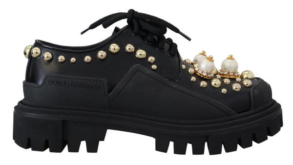 Dolce &amp; Gabbana mustat nahkaiset Trekking Derby -koristeelliset kengät