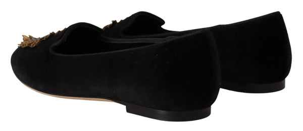 Dolce &amp; Gabbana Black DG Sacred Heart Patch Slip on litteät kengät