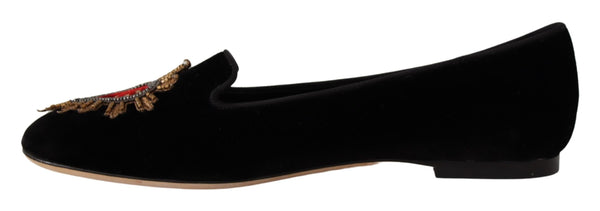 Dolce &amp; Gabbana Black DG Sacred Heart Patch Slip on litteät kengät