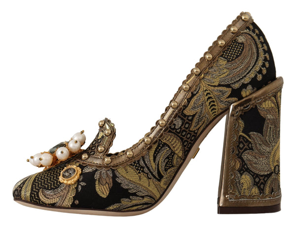 Dolce &amp; Gabbana Gold Crystal Square Toe Brocade Pumps -kengät