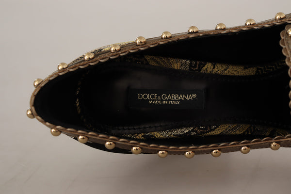 Dolce &amp; Gabbana Gold Crystal Square Toe Brocade Pumps -kengät