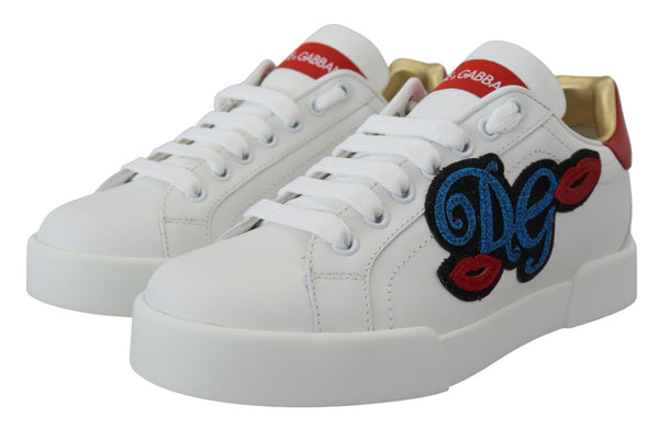 Dolce &amp; Gabbana White Portofino Logo Classic Sneakers -kengät