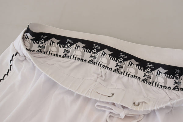 John Galliano White Cotton Logo Loose Miesten Housut