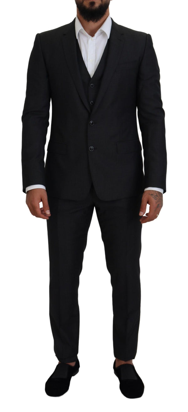 Dolce &amp; Gabbana harmaa MARTINI 3-osainen Slim Fit -puku