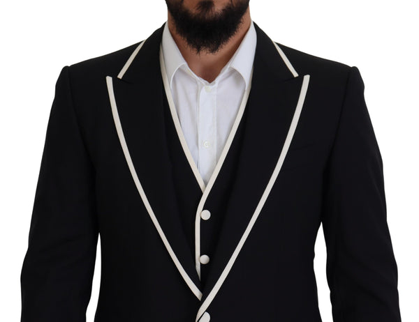 Dolce &amp; Gabbana Black Wool White Silk Slim Fit -puku