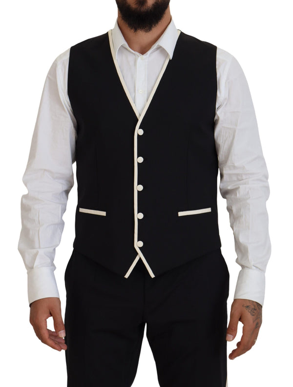 Dolce &amp; Gabbana Black Wool White Silk Slim Fit -puku