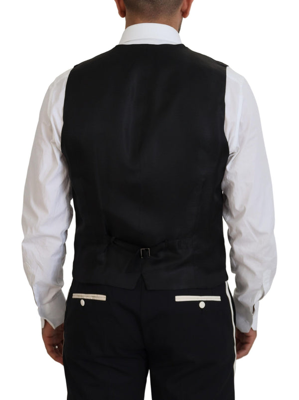 Dolce &amp; Gabbana Black Wool White Silk Slim Fit -puku