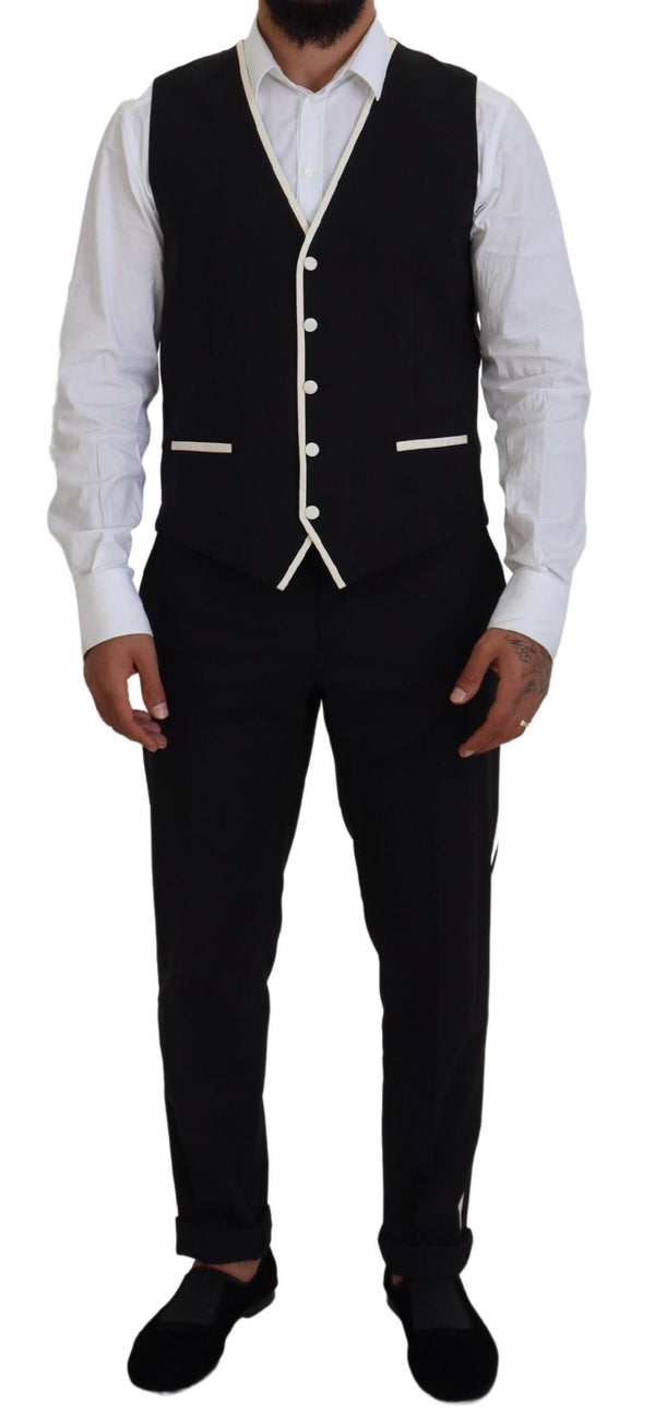 Dolce &amp; Gabbana Black Wool White Silk Slim Fit -puku