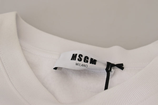 MSGM White Cotton Crewneck Pullover Sweatshirt villapaita