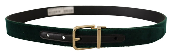 Dolce &amp; Gabbana Green Velvet Leather Gold Metal Logo Belt