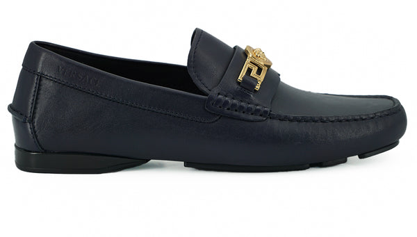 Versace Navy Blue Calf Leather Loafers -kengät