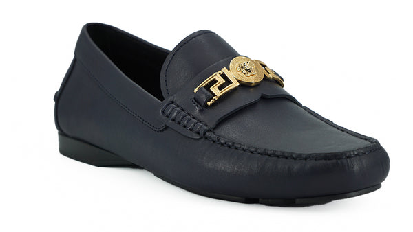 Versace Navy Blue Calf Leather Loafers -kengät