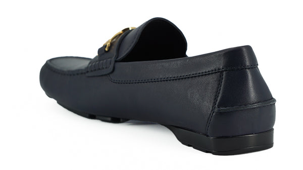 Versace Navy Blue Calf Leather Loafers -kengät