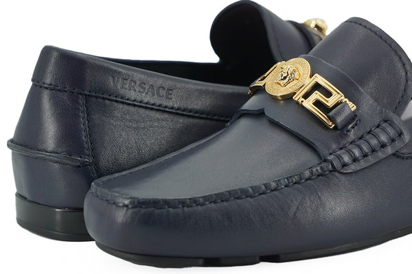 Versace Navy Blue Calf Leather Loafers -kengät