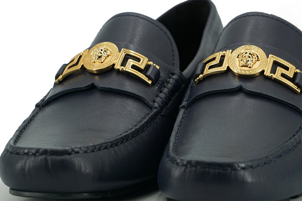 Versace Navy Blue Calf Leather Loafers -kengät