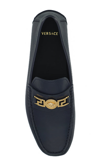 Versace Navy Blue Calf Leather Loafers -kengät