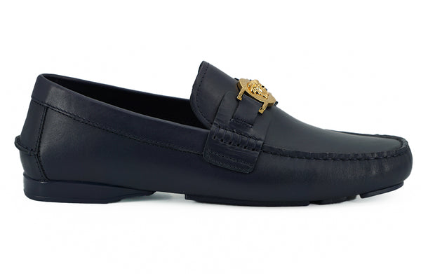 Versace Navy Blue Calf Leather Loafers -kengät