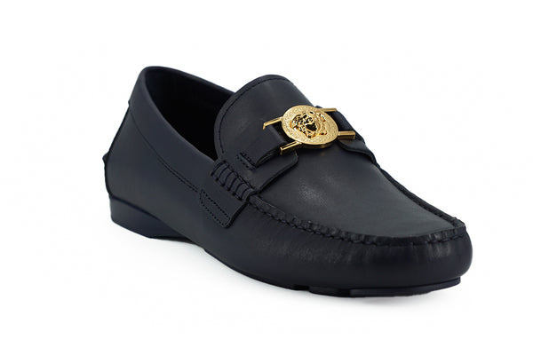 Versace Navy Blue Calf Leather Loafers -kengät