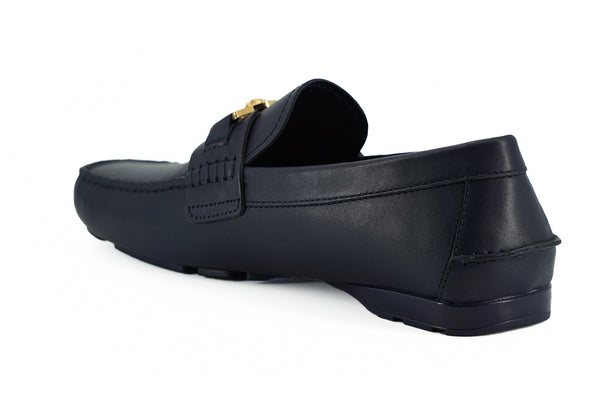 Versace Navy Blue Calf Leather Loafers -kengät