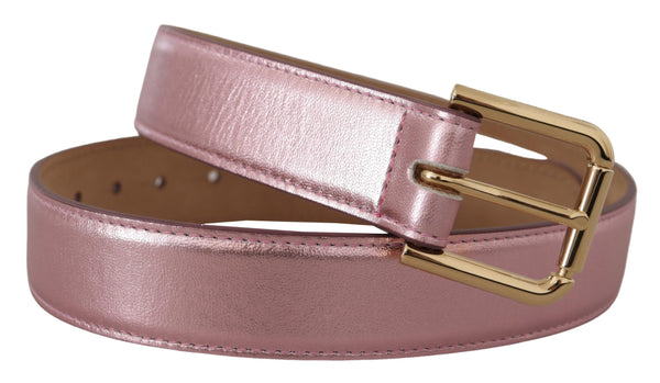 Dolce &amp; Gabbana Metallic Pink Kiillotettu Nahka Logo Metallinen Solkivyö