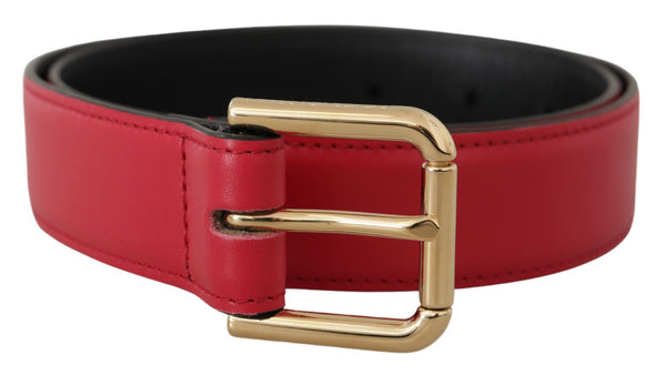 Dolce &amp; Gabbana Red Calf Leather Gold Tone Logo Metal Solkivyö