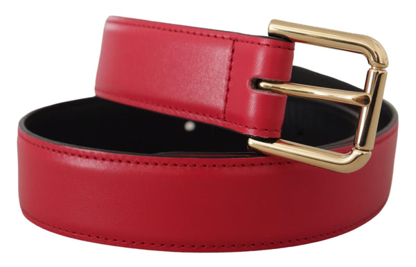 Dolce &amp; Gabbana Red Calf Leather Gold Tone Logo Metal Solkivyö