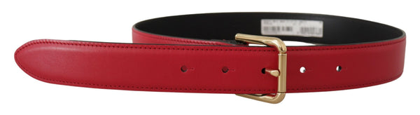 Dolce &amp; Gabbana Red Calf Leather Gold Tone Logo Metal Solkivyö