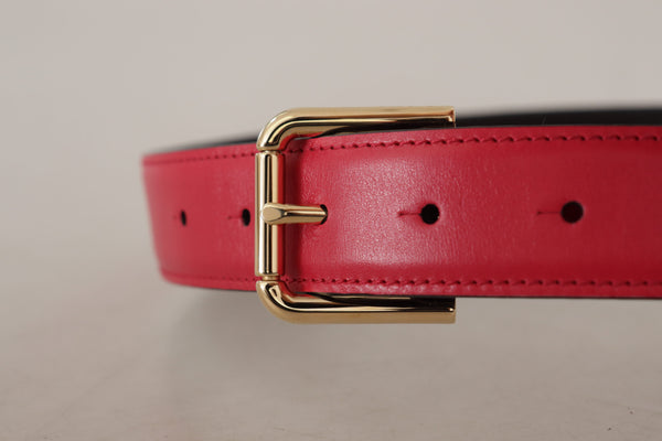 Dolce &amp; Gabbana Red Calf Leather Gold Tone Logo Metal Solkivyö