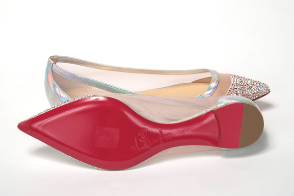 Christian Louboutin Silver Rose Flat Point Crystals -varvaskenkä