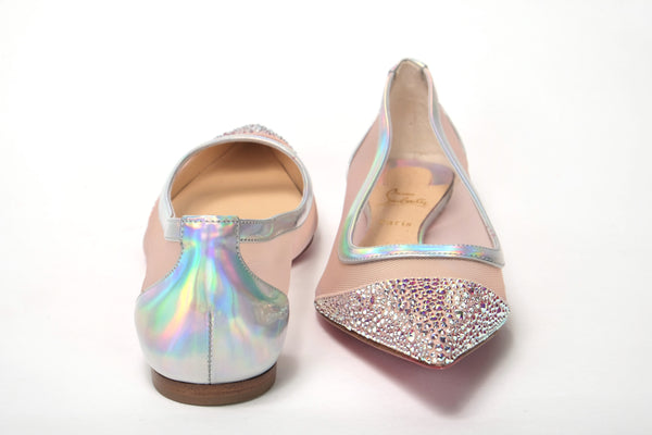 Christian Louboutin Silver Rose Flat Point Crystals -varvaskenkä