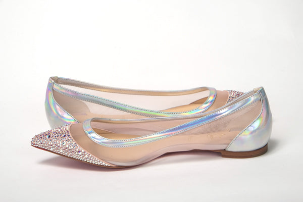 Christian Louboutin Silver Rose Flat Point Crystals -varvaskenkä