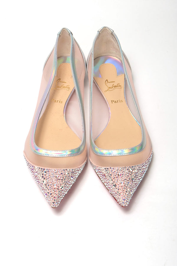 Christian Louboutin Silver Rose Flat Point Crystals -varvaskenkä