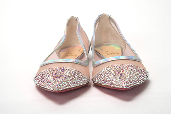 Christian Louboutin Silver Rose Flat Point Crystals -varvaskenkä