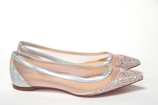 Christian Louboutin Silver Rose Flat Point Crystals -varvaskenkä