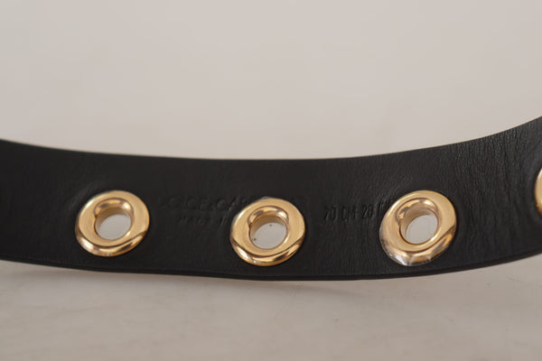 Dolce & Gabbana Chic Black Leather Belt with Engraved Buckle