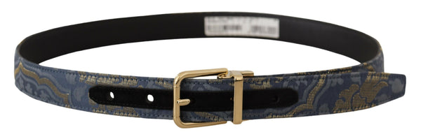 Dolce &amp; Gabbana Navy Blue Jacquard Gold Tone Logo Metal Solkivyö