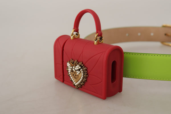 Dolce &amp; Gabbana Green Leather Devotion Heart Micro Bag kuulokevyö