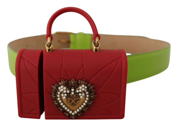 Dolce &amp; Gabbana Green Leather Devotion Heart Micro Bag kuulokevyö