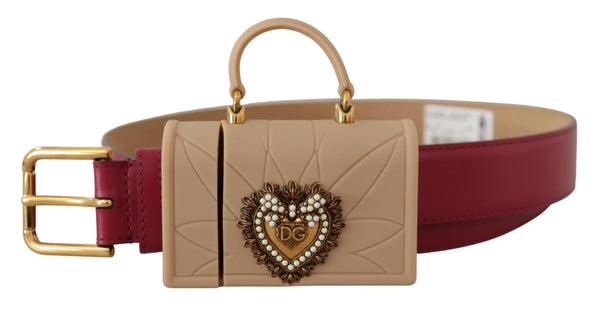 Dolce &amp; Gabbana Pink Leather Devotion Heart Micro Bag kuulokevyö