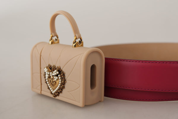 Dolce &amp; Gabbana Pink Leather Devotion Heart Micro Bag kuulokevyö