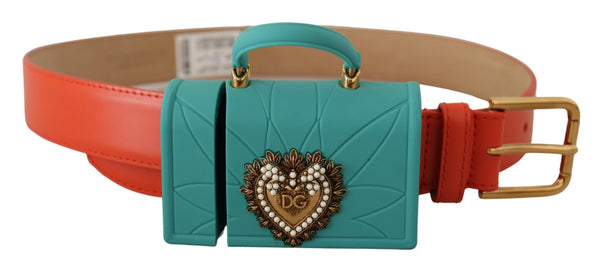 Dolce &amp; Gabbana Orange Leather Devotion Heart Micro Bag kuulokevyö