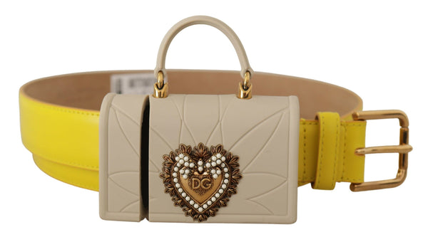 Dolce &amp; Gabbana Yellow Leather Devotion Heart Micro Bag kuulokevyö