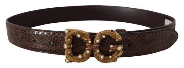 Dolce &amp; Gabbana Brown Amore Animal Print Exotic Leather Logo Solkivyö