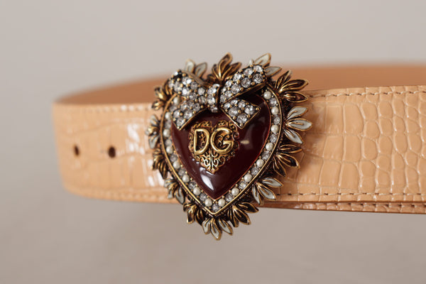 Dolce &amp; Gabbana Beige Croc Pattern DEVOTION Heart DG Waist Solkivyö